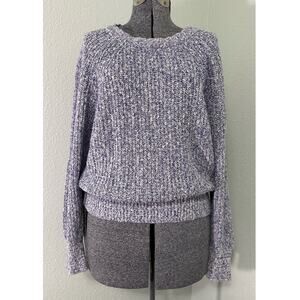 Free People Electric City Pullover Knit Sweater Long Linen Blue White, Size M